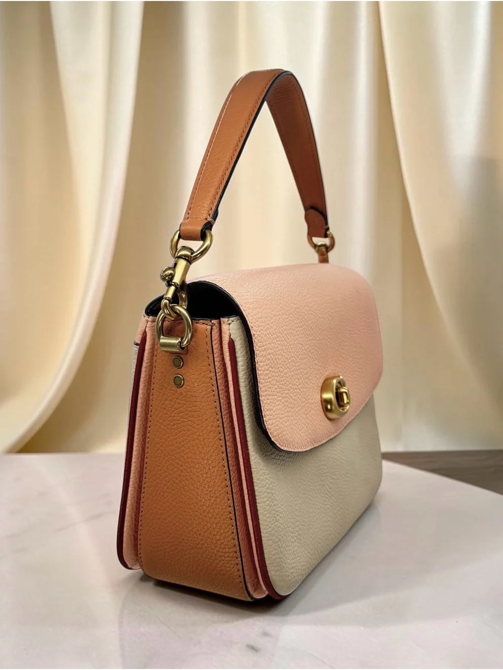 Coach Cassie Crossbody 19 in Colorblock Polished Pebbled Leather, Straps & Chain